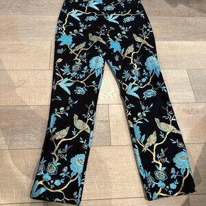 SOFT SURROUNDINGS WOMENS GOLD TEAL BLACK BIRD PANTS MEDIUM
